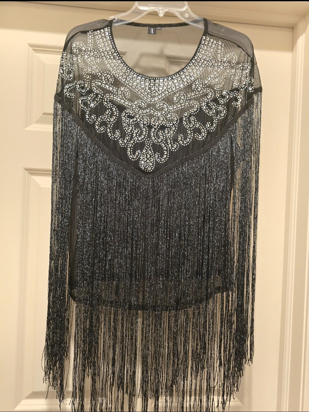 Embellished Black Fringe Women's Dress Top/Cape